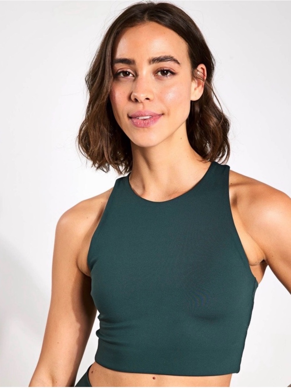 girlfriend collective forest green racerback crop